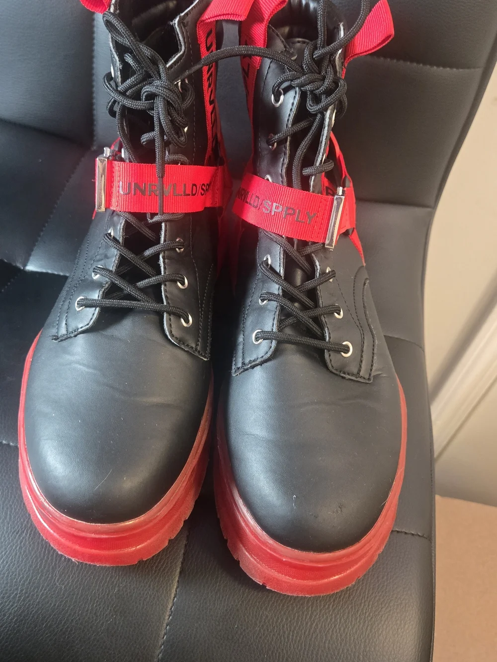 ASOS Black and Red Platform Combat Boots